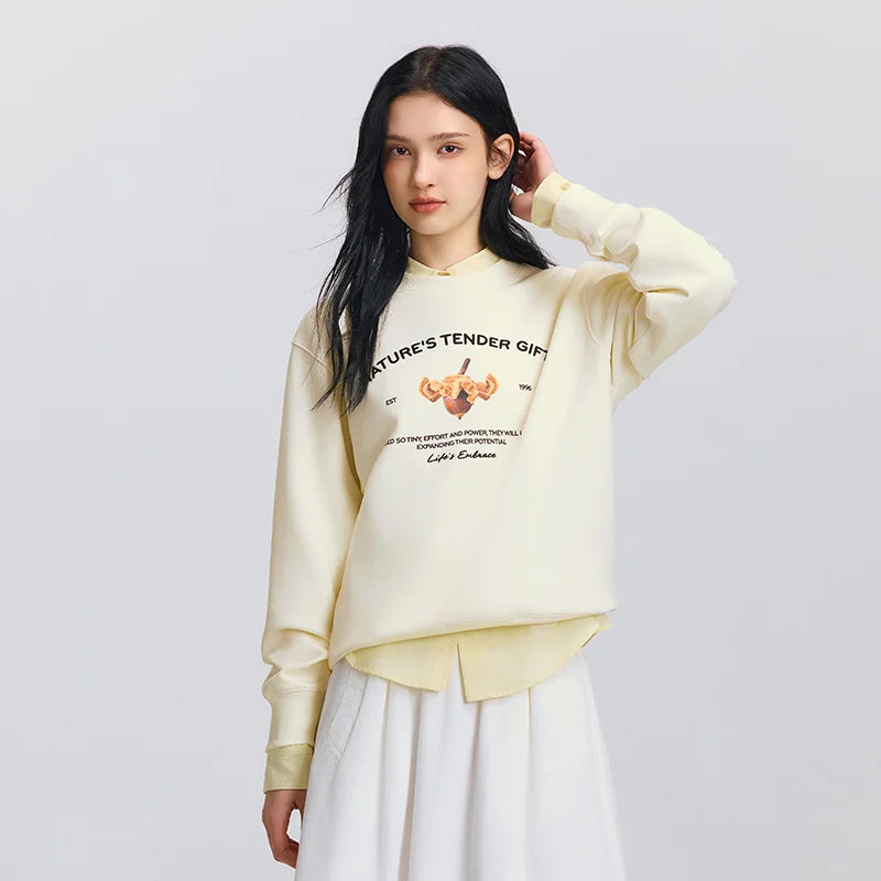 Semir O neck Hoodies Women Spring Loose Pullover Casual Personality Comfortable Daily Stylish Versatile Top