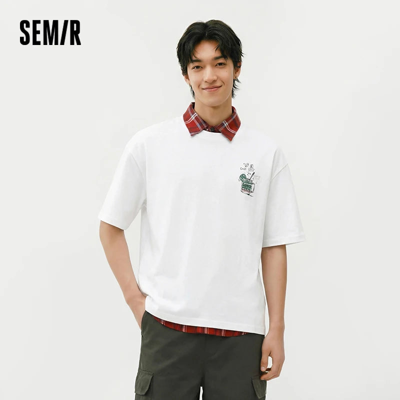 Semir Mens Tshirt 2026 Color Graphic Printed Knitted Loose Crew Neck Casual Fashion Soft Tops