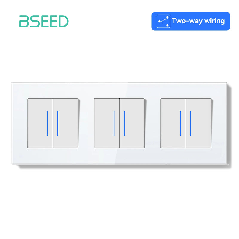 BSEED E Series Mechanical Button Switch 1/2Gang 2Way Wall Light Switch Glass Panel Switch With LED Indicator for Stairs 250V