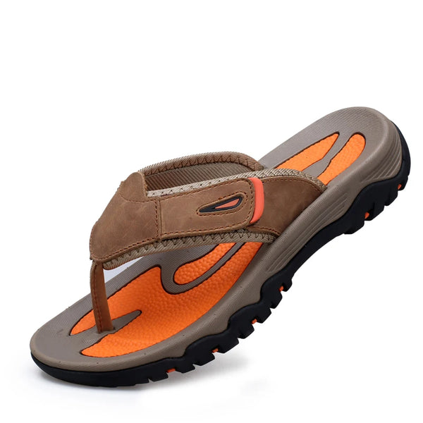 Summer Hot Sale Leather Slippers Mens Flip Flops Beach Shoes Plus Big Size 46 47 Flip-Flop Sandals Outdoor Hard Outsoles