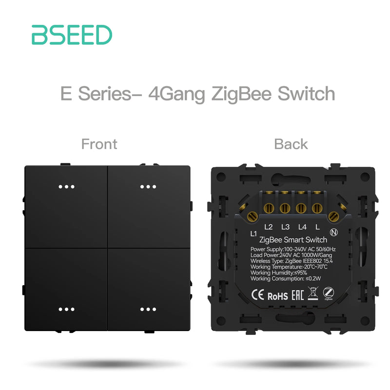 BSEED Zigbee Button Switch 1/2/3/4Gang Switch Module Smart Light Switch DIY Part Plastic Frame Smart Socket Part Tuya Smart Life