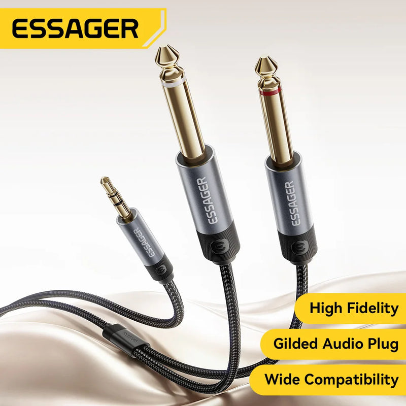 ESSAGER 3.5mm to Dual 6.5mm TRS Cable  AUX Adapter Audio Cable Jack 3.5 to 6.35 Stereo Cable for Mixer Amplifier Speaker Guitar