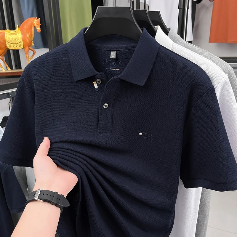 Luxury Men Short-Sleeved Polo Shirt Lapel Button Letter Print British Style Summer New Business Casual Breathable Men's Clothing
