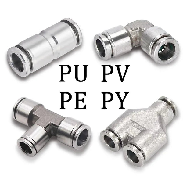10pcs 304 ដែកអ៊ីណុក 304 ភ្ជាប់រហ័សជាមួយខ្យល់ សមសម្រាប់បំពង់សម្ពាធខ្ពស់ PU/PV/PE/PY ទំហំ 4/6/8/10/12mm ធន់នឹងការច្រេះ