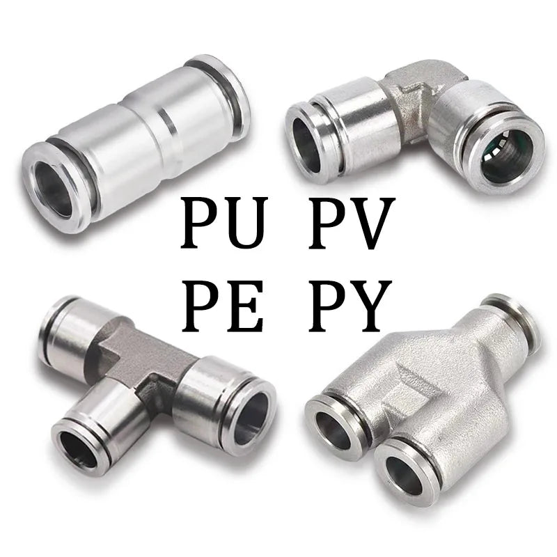 10pcs 304 ដែកអ៊ីណុក 304 ភ្ជាប់រហ័សជាមួយខ្យល់ សមសម្រាប់បំពង់សម្ពាធខ្ពស់ PU/PV/PE/PY ទំហំ 4/6/8/10/12mm ធន់នឹងការច្រេះ