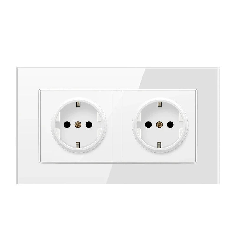 Depoguye White 16A EU standard power socket, crystal glass panel wall plugs socket, 220V electrical outlet Korea 86mm*86mm