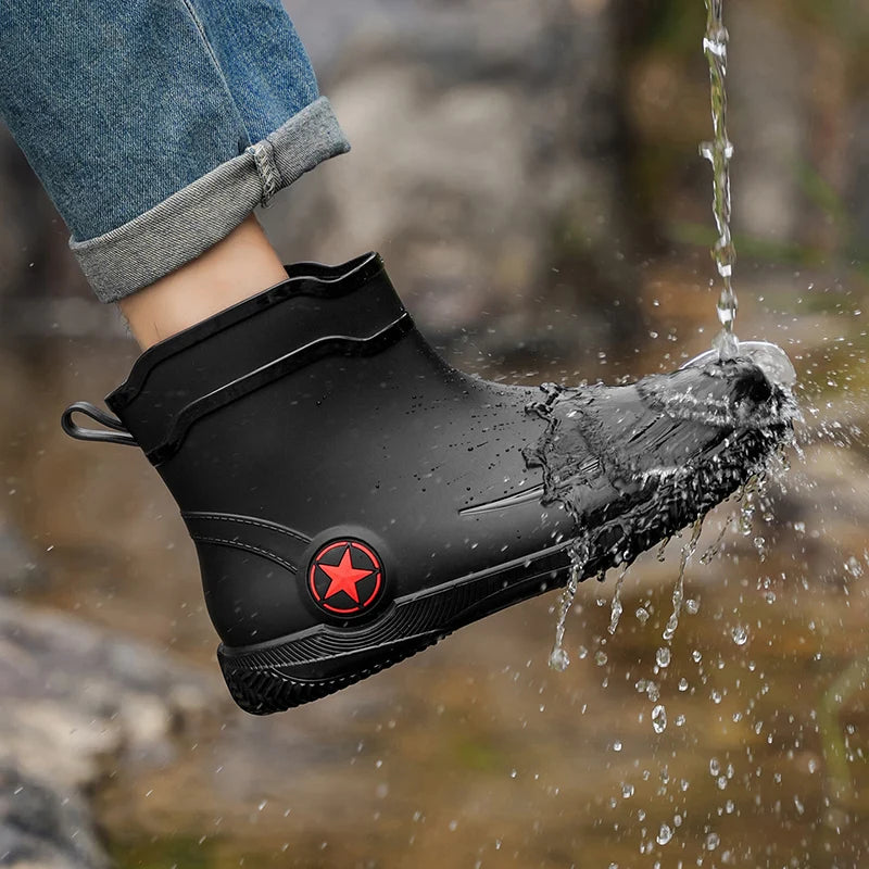 Men's High Top Casual Rain Boots Four Seasons Waterproof Non-Slip Fashion Outdoor Wading Fishing Water Shoes Walking Rain Shoes