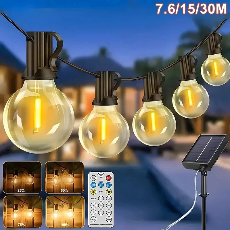 ភ្លើង LED ខ្សែ G40 ដំណើរការដោយថាមពលព្រះអាទិត្យ អំពូលបាល់ធន់នឹងការបែក IP54 ធន់នឹងទឹកសម្រាប់ទីធ្លាសួនច្បារ ការតុបតែងភ្លើងបំភ្លឺសម្រាប់បោះតង់