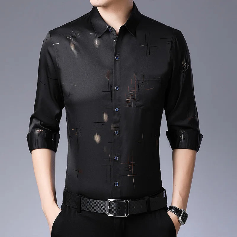 2026 Men's Casual and Fashionable Long Sleeved Printed Shirt, Non Ironing and Wrinkle Resistant Business Top. Asian sizes M–4XL