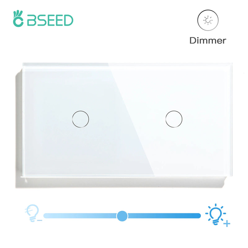 BSEED Dimmer Light Switch 1Gang 1Way Led Dimmer 220V Wall Touch Light Switch Crystal Glass Panel Blue Backlight Memory Function
