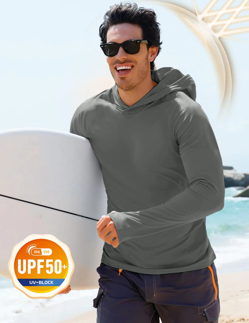 Men's UPF 50+ Sun Protection Hoodie Long Sleeve Quick Dry Fishing Hiking Shirt Thumbholes UV Block Rash Guard for Outdoor Sports