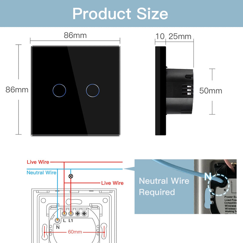 BSEED Wifi Light Switches Smart Wall Switch 1/2/3Gang 1/2/3/4Way Touch Sensor Switch With Normal Socket Support Tuya Smart Life