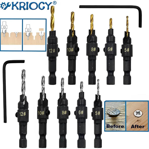 5pcs Countersink Drill Woodworking Drill Bit Set Drilling Pilot Holes for Screw Sizes #5 #6 #8 #10 #12 Cutter Screw Hole Drill