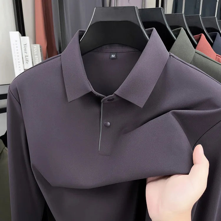 Men's Premium Polo Shirt – Soft Brushed Cotton Blend, Color-Blocked Placket, 4-Way Stretch, Anti-Pilling, No Iron