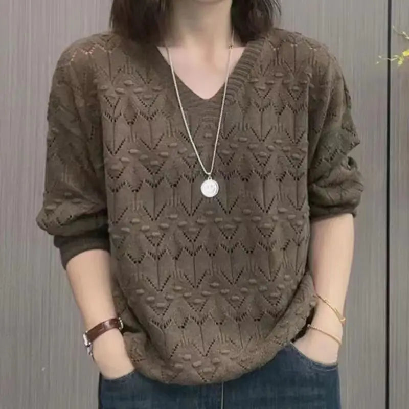 Retro Middle Aged Mother Sweater Autumn Winter New Women's Knit Clothes Lazy Pullover Shirt Loose Sweater Female Warm Pull Tops