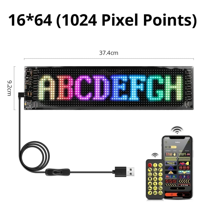 LED Matrix Pixel Screen App Bluetooth Control Flexible Display Screen DIY Programmable USB Plug-in Car Stores Hotels Bars Party