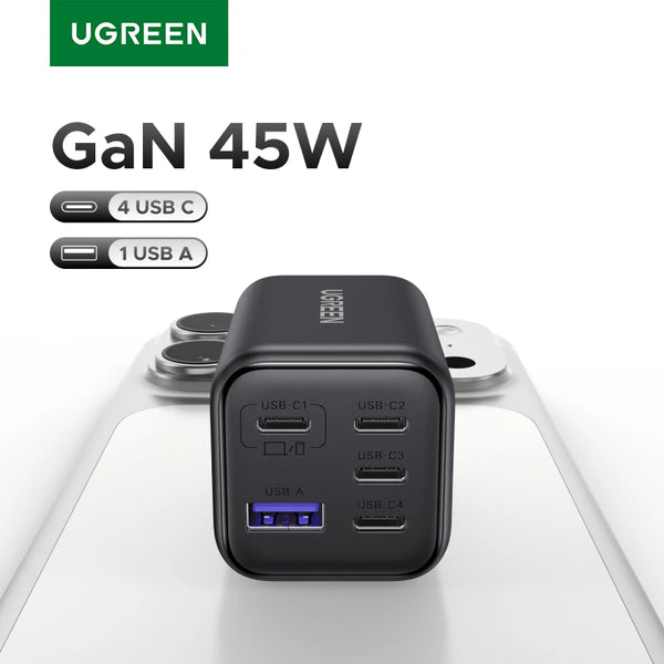 UGREEN 45W GaN Charger 5 Ports PD 3.0 UFSC PPS For iPhone 18 17 16 Pro Max Samsung S26 Xiaomi Tablet iPad Air USB C Fast Charger