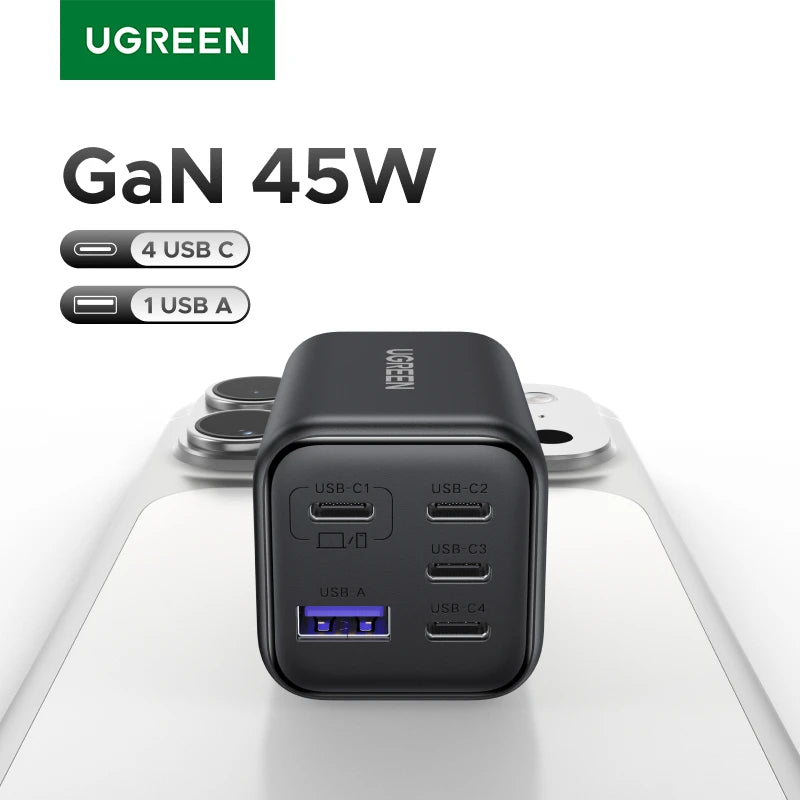 UGREEN 45W GaN Charger 5 Ports PD 3.0 UFSC PPS For iPhone 18 17 16 Pro Max Samsung S26 Xiaomi Tablet iPad Air USB C Fast Charger