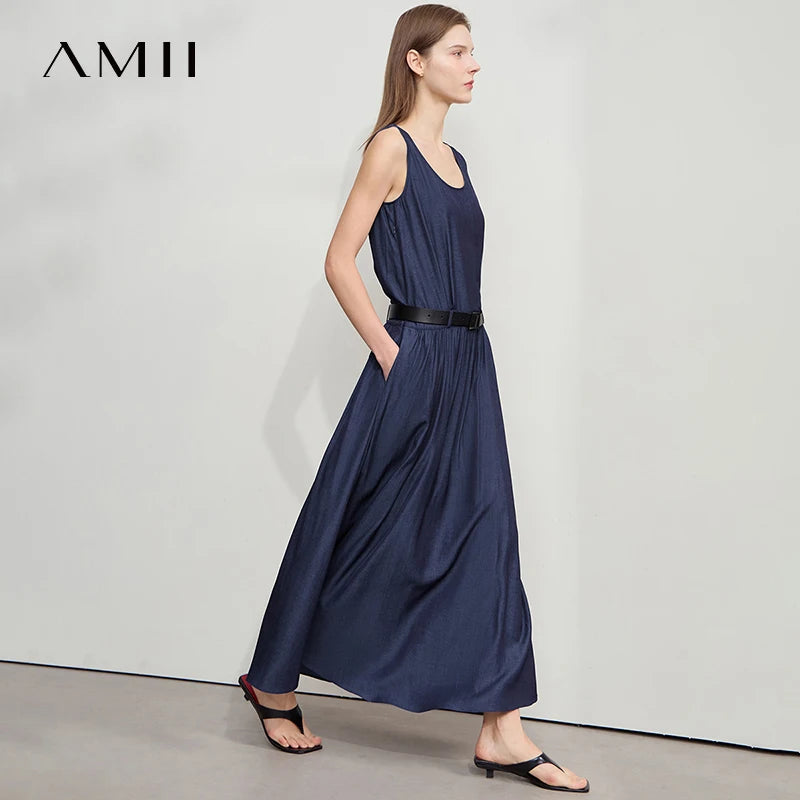 រ៉ូបវែង Amii Minimalism Long រដូវក្តៅឆ្នាំ ២០២៥ រ៉ូបថ្មីសម្រាប់នារីការិយាល័យ ដៃខ្លី ហោប៉ៅ រ៉ូបរលុង សម្លៀកបំពាក់ស្ត្រី 12552014