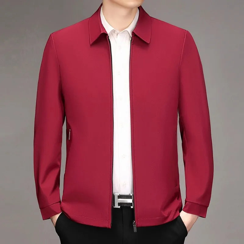 2026 New Men's Red Long-sleeve Collared Jacket, Black Single-breasted Casual Coat, Navy and Khaki Tops.