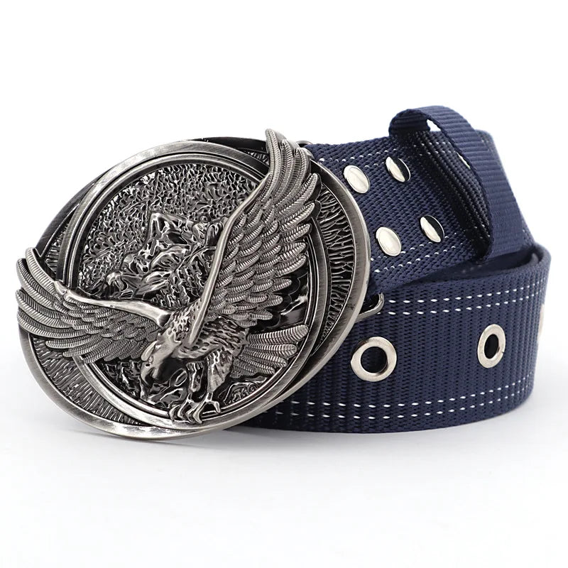 2026 Buckle Engraved with Eagle Nylon Belt Men's Outdoor Tactical Belts Pin Buckle Versatile Jeans Canvas Cinturon Men Waistband