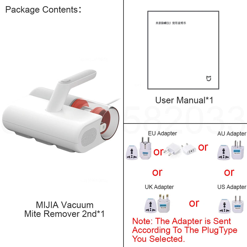 ម៉ាស៊ីនបូមធូលី MIJIA Vacuum Remover 2, ជាមួយនឹងម៉ាស៊ីនបូមធូលីពូកពន្លឺ UV-C, ម៉ាស៊ីនបូមធូលីដៃសម្រាប់គ្រែ 12Kpa Suction Anti-allergen
