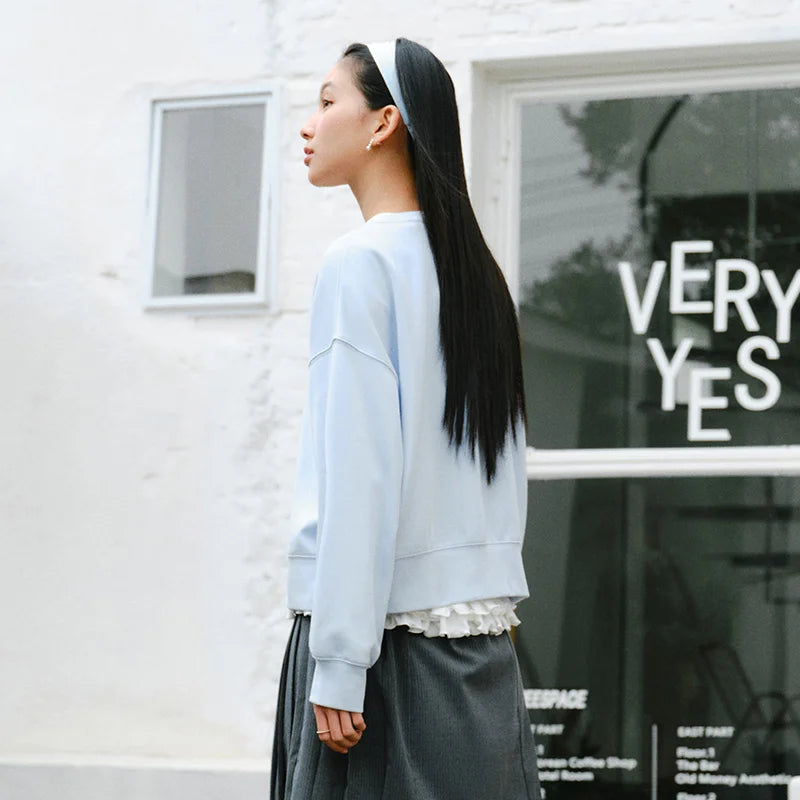 Semir Layered Jacket Women 2026 Spring Short Crew Neck Striped Spliced Loose Drop Shoulder Embroidered Casual Fashion Top