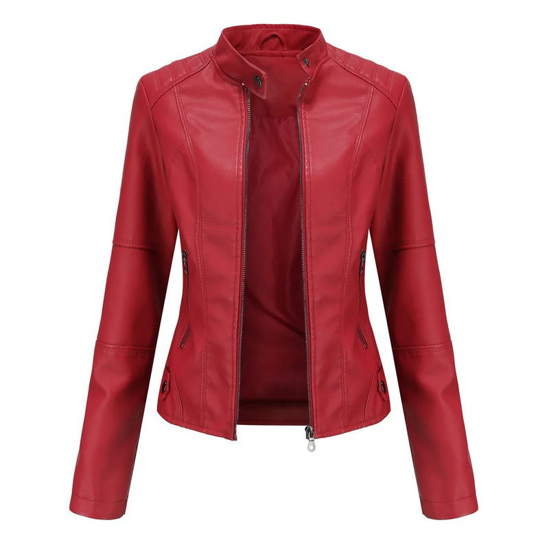 Red PU Faux Leather Jacket Women Fashion Casual Biker Jackets Outwear Female Tops Spring and Autumn Black Leather Jacket Coat