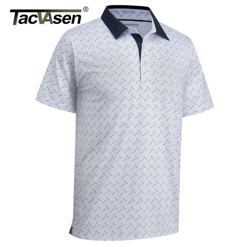 TACVASEN Mens Polo Shirts Casual Short Sleeve Print Patterns Collared Shirt Performance Moisture Wicking Golf Polos Work Polos