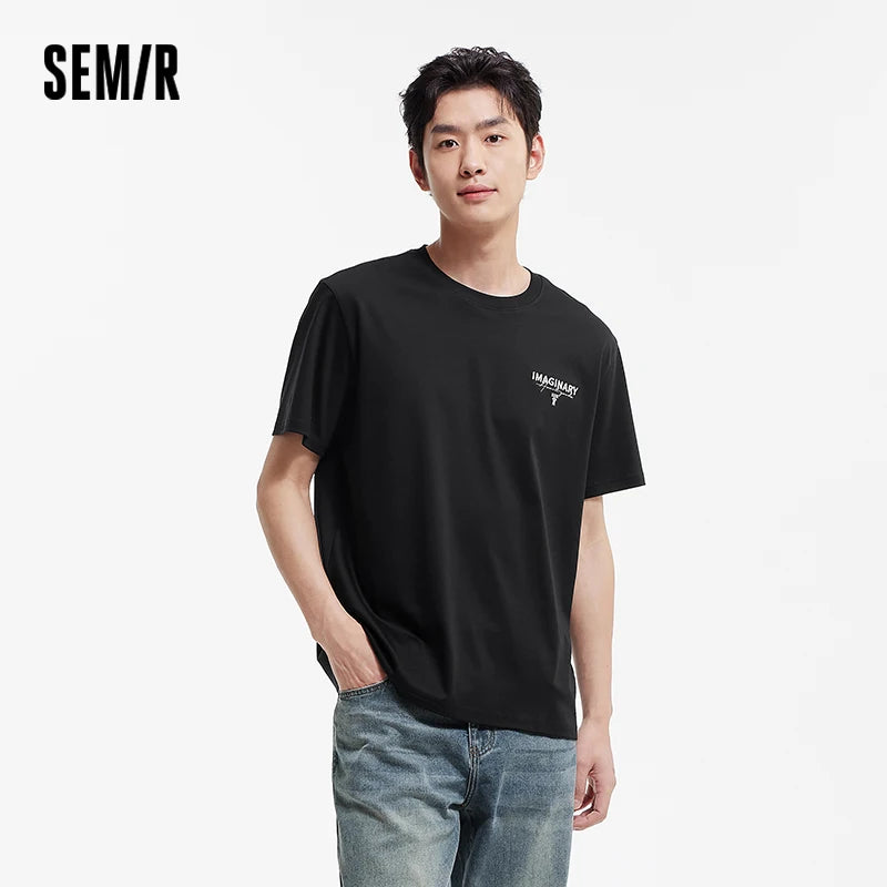 Semir Men Tshirt Soft Print Letter Embroidered Crew Neck 2026 Summer Casual Style Comfortable Fashion Breathable All Match Top