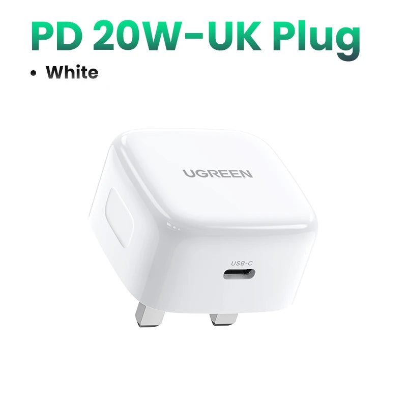 【UK Plug】UGREEN Quick Charge 4.0 3.0 QC PD Charger 20W USB Type C Fast Charger for iPhone 15 14 13 Pro Xiaomi Phone PD Charger