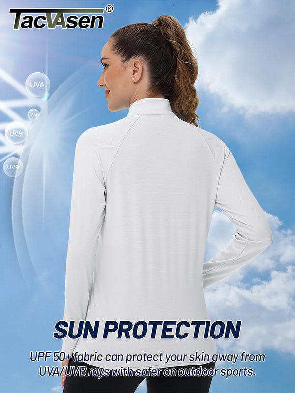 TACVASEN UPF 50+ Sun Protection Summer Shirts Womens Long Sleeve Shirts Full Zip Casual Jackets Zipper Pockets Golf Athlete Tops