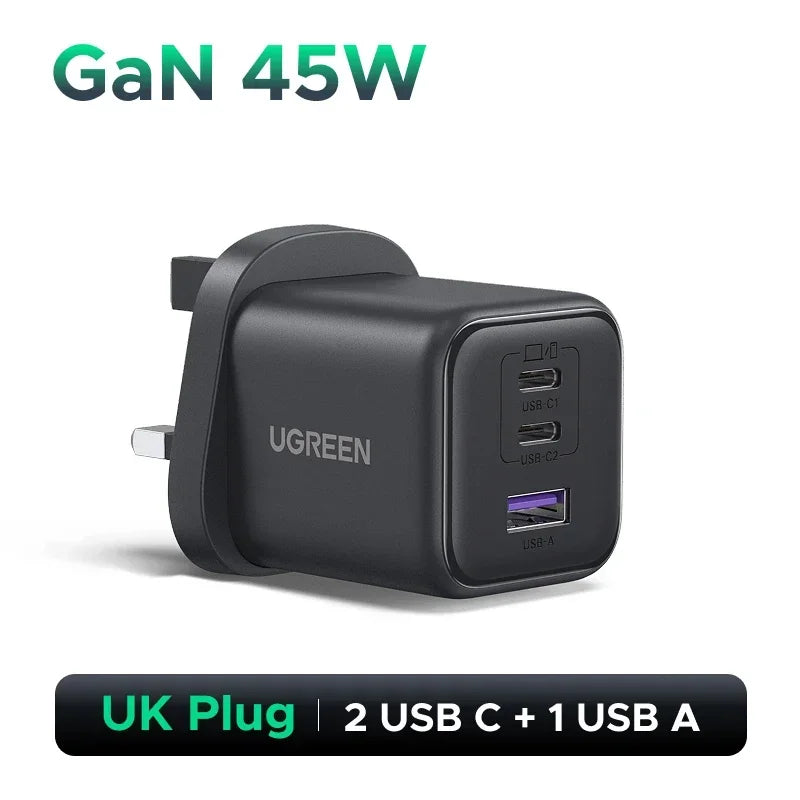 UGREEN 45W/30W/25W/20W GaN Charger PD3.0 PPS QC3.0 USB C Fast Charger For Samsung S26 iPhone 18 17 16 Pro Max iPad Xiaomi Tablet