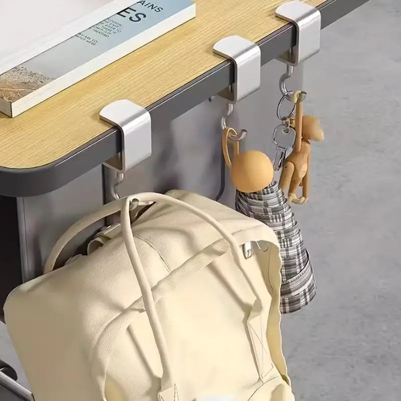 4pcs Removable Desk Hooks: Backpack Hanger & Headphone Stand, Portable Student Organizer