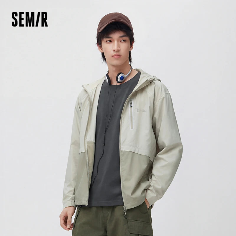 Semir Mens UV Jacket 2026 Hooded Spliced Printed Tops Functional Outdoor UV Protection Casual Style Soft Breathable