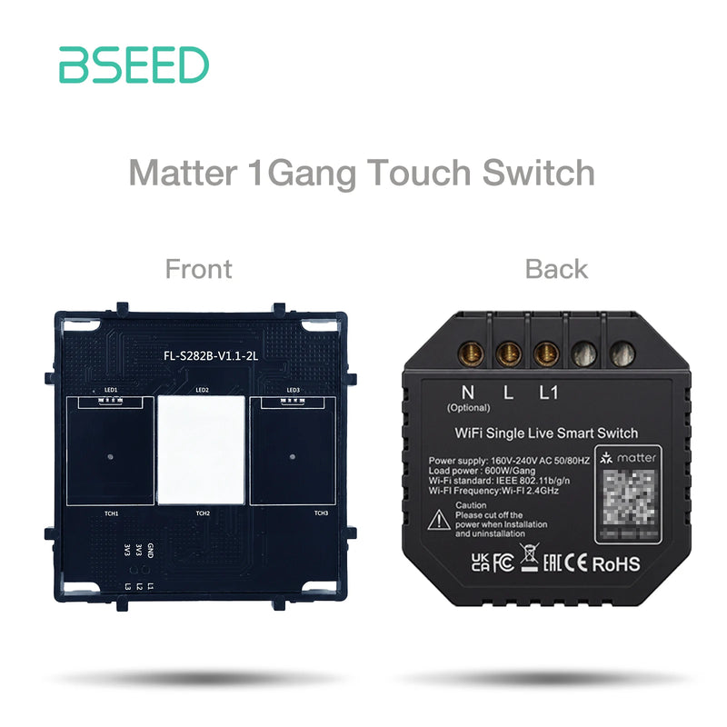 BSEED Matter Touch Switch Part 1/2/3Gang Smart Switch Tuya Smart Life APP Control EU Socket Module Glass Panel Free Combination