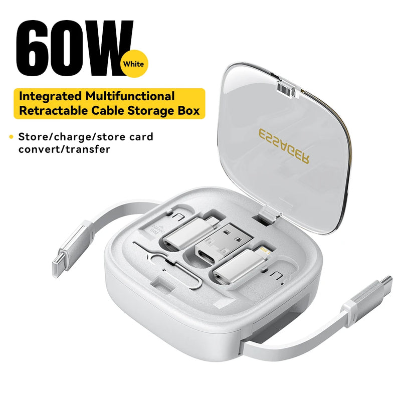 ខ្សែ Essager USB C ទៅ Type-C PD 60W ទៅ Micro Lighting សាកថ្មលឿន ទិន្នន័យធ្វើដំណើរ ខ្សែពហុមុខងារ ជាមួយប្រអប់ផ្ទុកសម្រាប់ដាក់