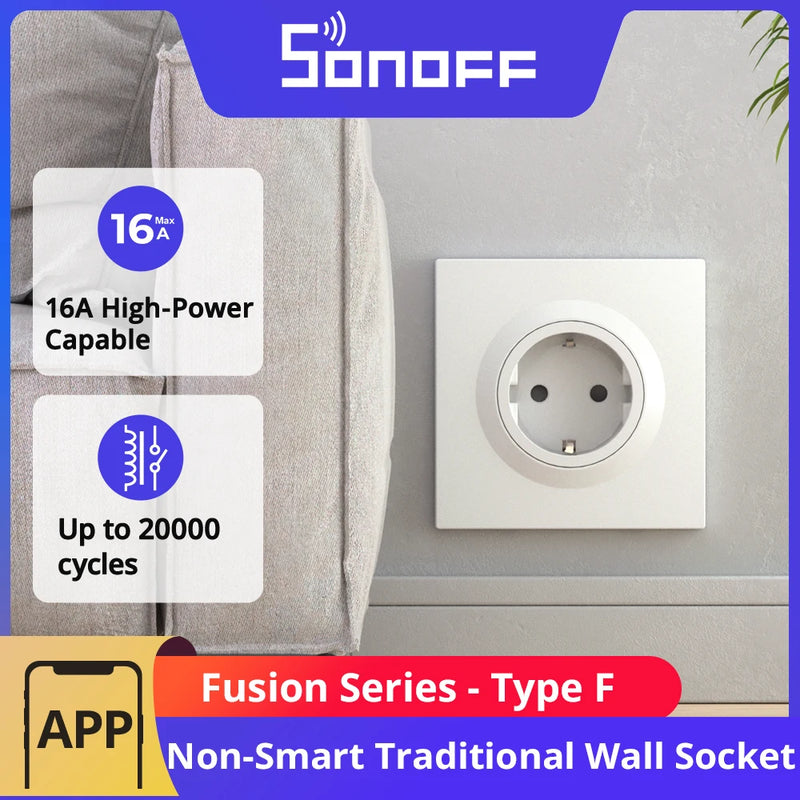 SONOFF WS01STPF-E Type F Fusion Series Non-Smart Wall Socket 16A Max Flame-retardant Casing Up to 20000 cycles Child-Safety Lock