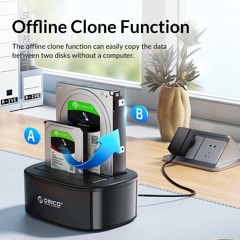 ORICO Dual Bay HDD Docking Station with Offline Clone SATA to USB 3.0 HDD Clone Docking Station for 2.5/3.5'' SSD HDD Enclosure