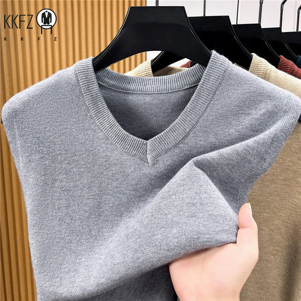 Fall Mens V Neck Knitted Waistcoat Sleeveless Sweater Vest Comfortable Knit Top For Business Daily Outfit Matching