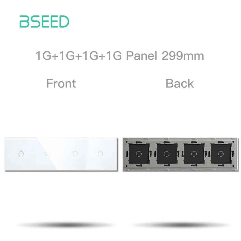 BSEED M1 Crystal Glass Panel 299mm For Touch Switches Quadruple 1/2/3Gang With Metal Plate Wall Light Switch Function Part Only