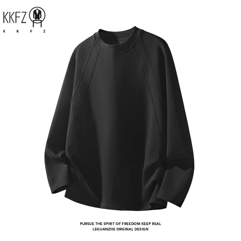 Male Basic Long Sleeve Crew Neck Tee Raglan Stitching Detail Soft Skin Friendly Material For Everyday Activities