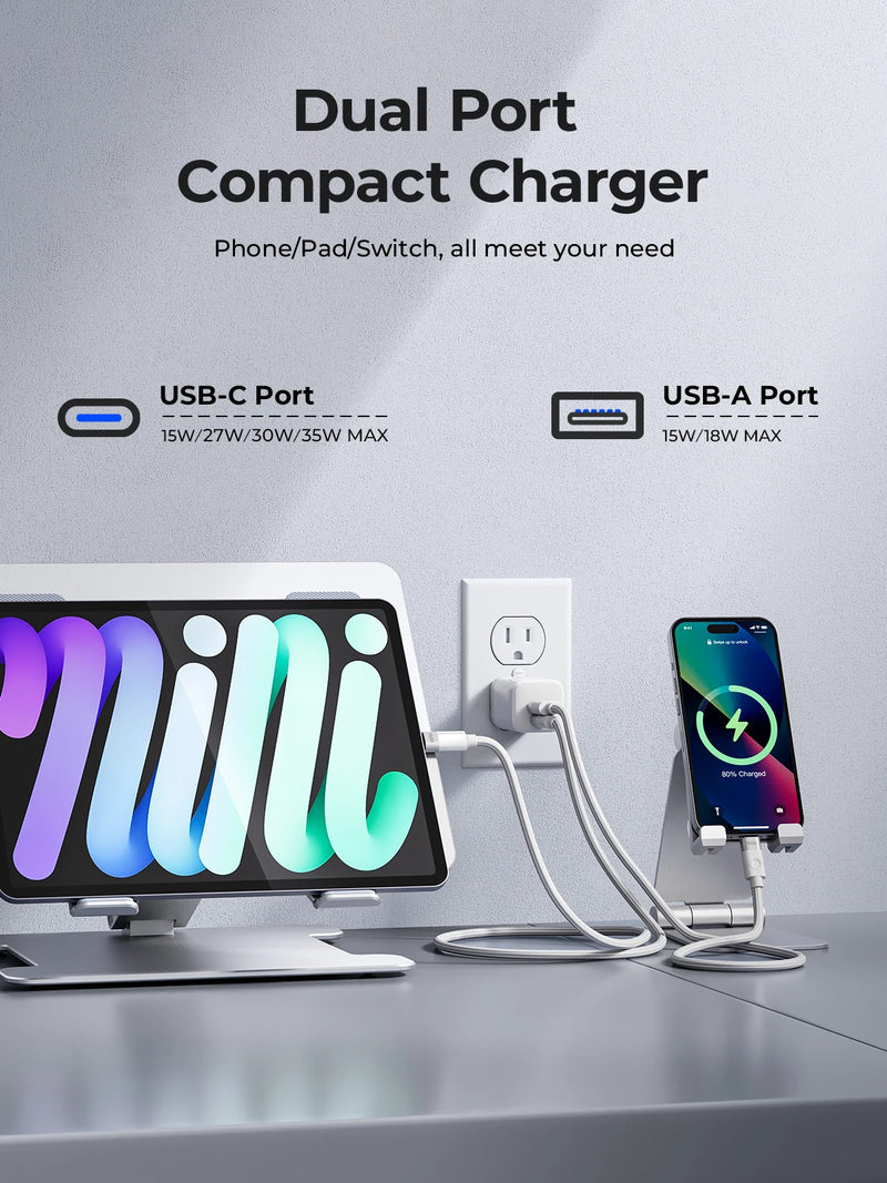 ORICO-fast charger with dual USB ports, mobile phone adapter, for iPhone, Samsung, Xiaomi, Huawei, 35W