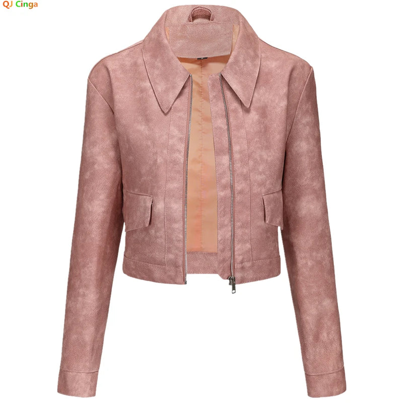 Women's Pink Short Jacket, Single Breasted Lapel PU Coat, Fashion Casual Faux Leather Jackets, Black, Beige, Brown, Coffee Tops.