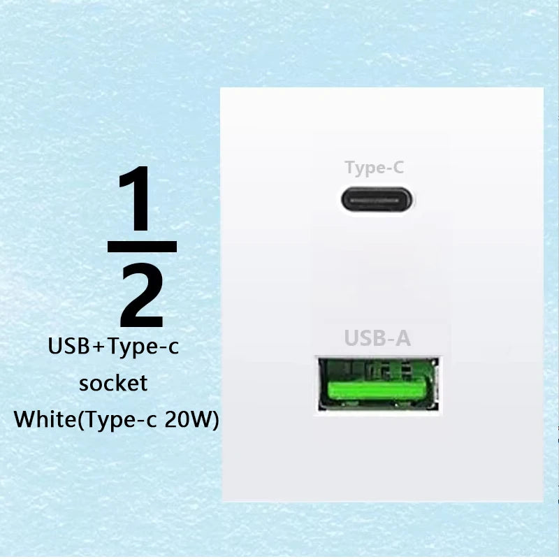 Brazilian Italian Chile  US EU Standard PC panel Free Combination Function USB Type C Key DIY Switch Socket 118mm*75mm White