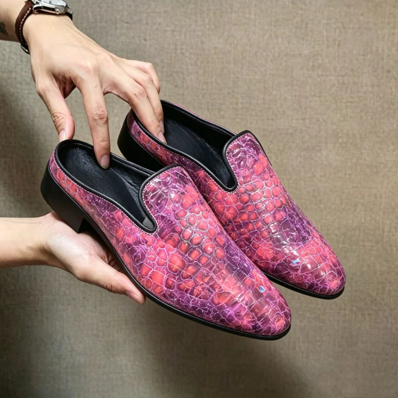 Men's Patent Leather Mule Loafers Backless Slip on Dress Shoes Low Block Heel Pointed Toe Slippers Party Wedding Formal Footwear