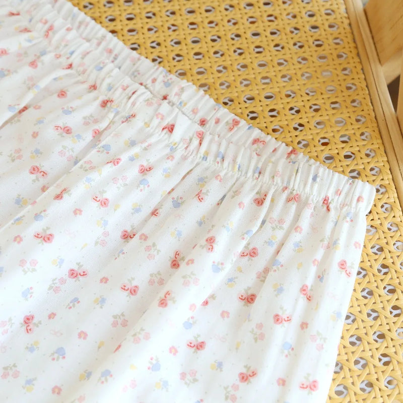 100% Cotton Pyjamas Woman Nightwear Summer Sets Floral Print Short Sleeve Pajamas Sleepwear Women's Loungewear Sleeping Wear