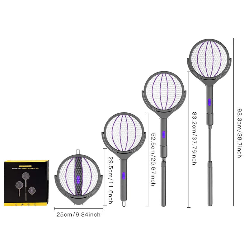 3 in 1 Electric Mosquito Killer Lamp Racket Foldable Mosquito Killer 2400V USB-C Rechargeable Electric Fly Swatter UV Light