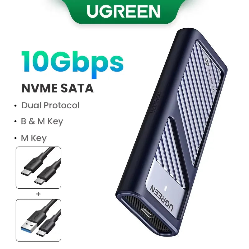 UGREEN M.2 NVMe/SATA SSD Enclosure 20Gbps USB-C 3.2 Gen2 External Enclosure Supports M and B&M Keys 2280 SSD Aluminum Shell