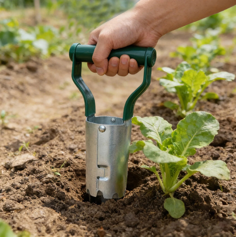 Gardening Seedling Transplanting Device Hole Drilling Vegetable Planting Digging Tool with Seedling Lifter Function
